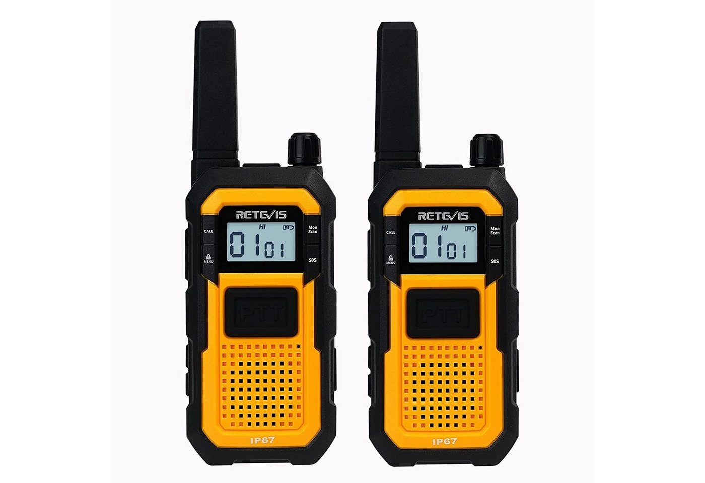 Retevis Walkie Talkie RB648 Heavy Duty Notfall Walkie Talkies Dual PTT für Baustelle, (2000mAh Type C Ladung), IP67 Wasserdichtes, Staubdicht, Schwerlast, Notfallalarm von Retevis