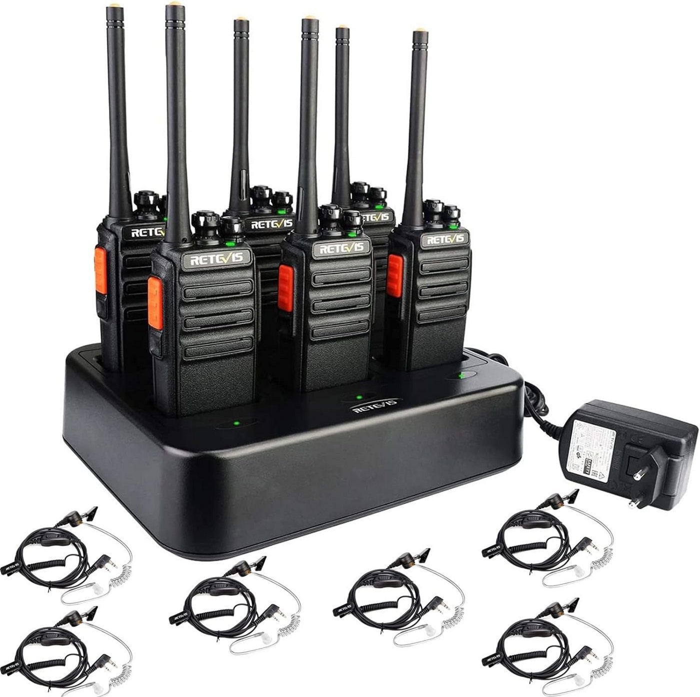 Retevis Walkie Talkie RT24V,Freenet Funkgeräte,mit Headset 6-Wege-Ladegerät,Security(6Stück), (Funkgeräte Set, 6 walkie talkie), Funkgerät großer reichweite, 6 Kanäle, für Security, Veranstaltung von Retevis