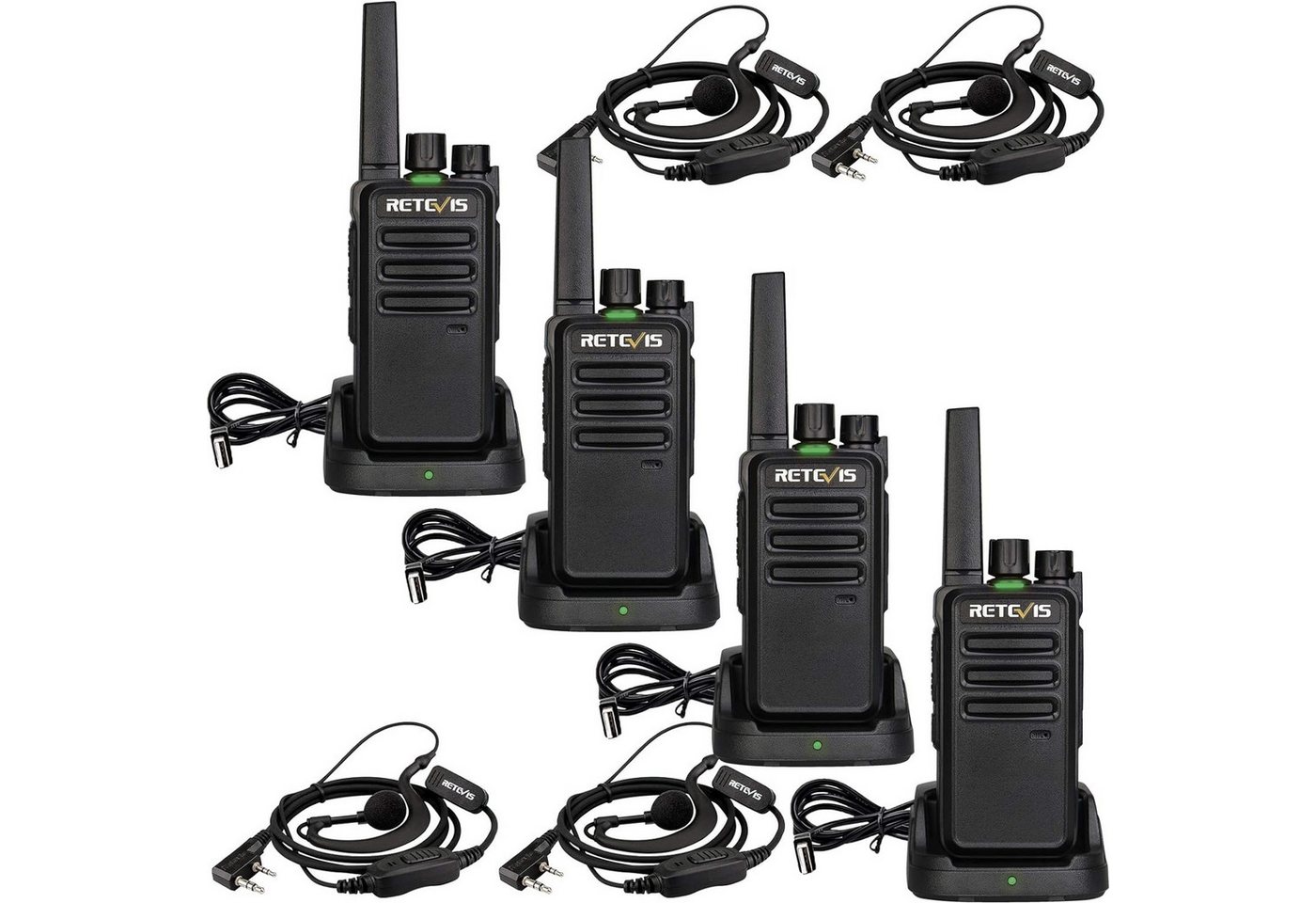 Retevis Walkie Talkie RT668,mit Headset, VOX Squelch,16-Kanal-CTCSS / DCS-TOT-Scan (4 Stück), PMR446 Lizenzfrei,Wiederaufladbares Funkgerät für Hotel, Schulen von Retevis