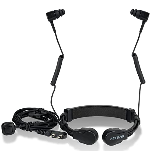 Retevis Zwei-Wege-Funkhörer Halsmikrofon Headset Binaurale Kopfhörer Kompatibel für Walkie Talkie RT5R RB85 RT24 Baofeng UV5R eSynic Einziehbarer Hals-Ohrhörer zum Radfahren (1 Stück) von Retevis