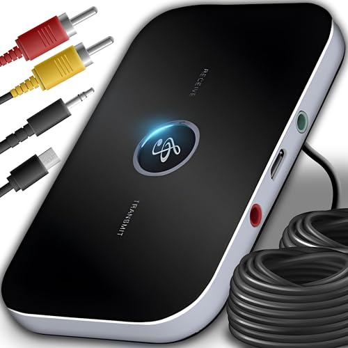 Retoo AUX Bluetooth Adapter RCA 2 in 1 Wireless Sender Empfänger Transmitter Receiver Audio 3,5mm Kabel Low Latency für MP3 HiFi Lautsprecher TV PC Auto Kopfhörer Stereoanlage Schwarz von Retoo