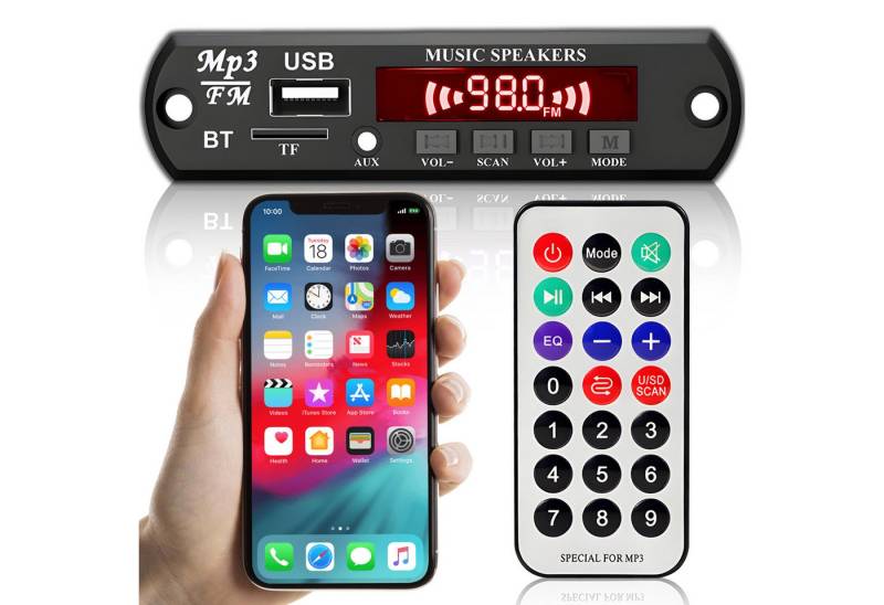 Retoo Auto Bluetooth Decoder USB TF MP3 FM Audio Board Car Wireless 12V MP3-Player (Bluetooth, Anschlüsse: USB, Micro SD, USB, AUX IN, Fernbedienung, Empfänger FM) von Retoo