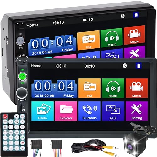 Retoo Autoradio mit Bluetooth USB, 7 Zoll Touch Display, 2DIN Media Receiver, Helligkeitseinstellung Bildschrim, Multimedia Player mit Rückfahrkamera, Touchscreen, Auto Radio von Retoo