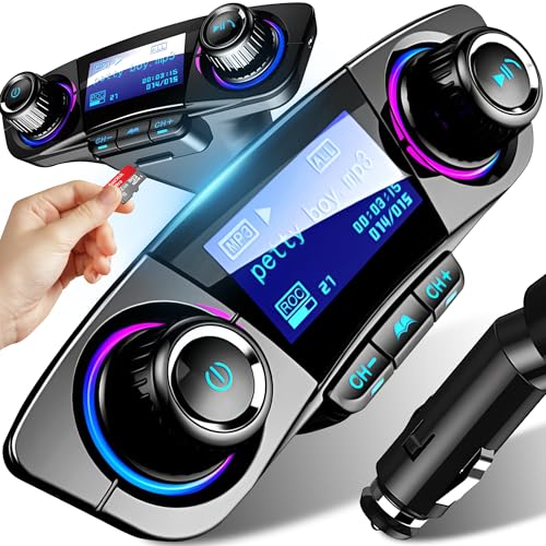 Retoo Bluetooth Adapter Auto, FM Transmitter, Freisprecheinrichtung und Ladegerät, 2 USB Ports, Unterstützt SD-Karte USB-Sticks, SchnellladungQC3.1A, Autoladegerät Zigarettenanzünder von Retoo