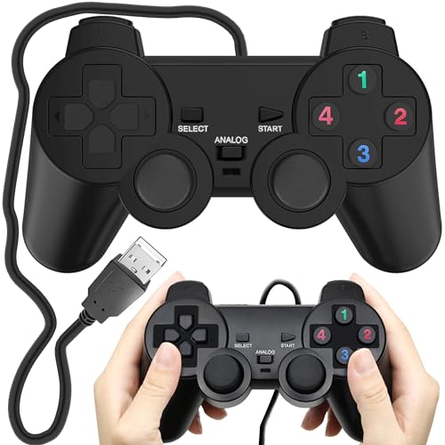 Retoo Controller PC PS3, Joystick, Spiele, Kabel, Dual-Vibration Turbo Fronttasten TV Gamepad Direct-Input Plug Play Konsolenartigem Layout, Tasten D-Pad, Komfortable Griffflächen Kabelgebundenes USB von Retoo