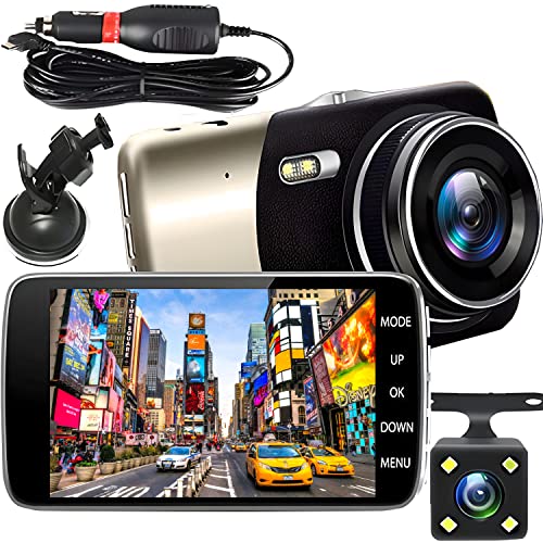 Retoo Dashcam Auto Vorne Hinten, Autokamera mit Infrarot Nachtsicht 360, G-Sensor, Dual Dash Cam 1080p mit Parküberwachung, Bewegungserkennung, SD-Karte, 4 Zoll LCD Display, 170° Weitwinkel von Retoo