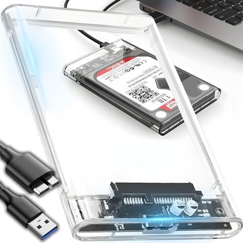 Retoo Festplattengehäuse 2,5 Zoll USB 3.0 für 12/7.5 cm SATA I/ II/ III SSD mit USB Kabel, Externes Gehäuse, Festplatte Gehäuse mit werkzeuglose Montage, werkzeugfreie Externes Case, Transparent von Retoo
