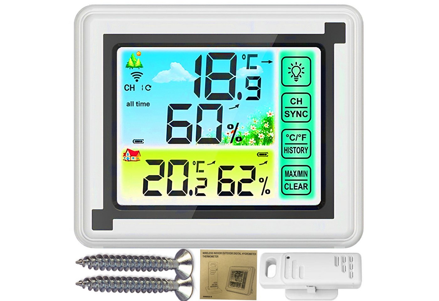 Retoo Funkwetterstation mit Wettervorhersage Thermo-/Hygrometer Wetterstation (Lesbarer Bildschirm, Kompakt, Einfache Installation, Große Reichweite) von Retoo