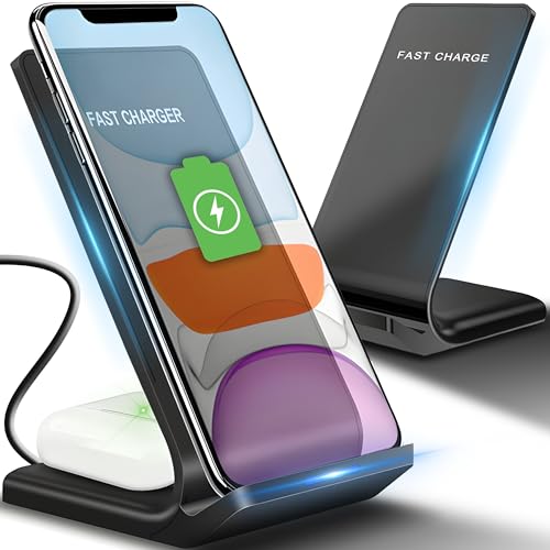 Retoo Induktive Ladestation, Schnelles Kabelloses Ladegerät Qi für Smartphone, Phone 12/11 PRO/X / 13, Wireless Charger Fast 10W, Schnell Drahtloses Handy Ständer handyhalterung, Quick Charge 3.0 von Retoo