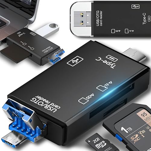 Retoo Kartenleser USB Adapter Micro SDXC, SDHC, Kartenlesegerät Highspeed OTG, USB 3.0/USB C, kompatibel mit Windows, Mac, Android, Speicherkarten Adapter, TF und UHS-I Karten, Schwarz von Retoo