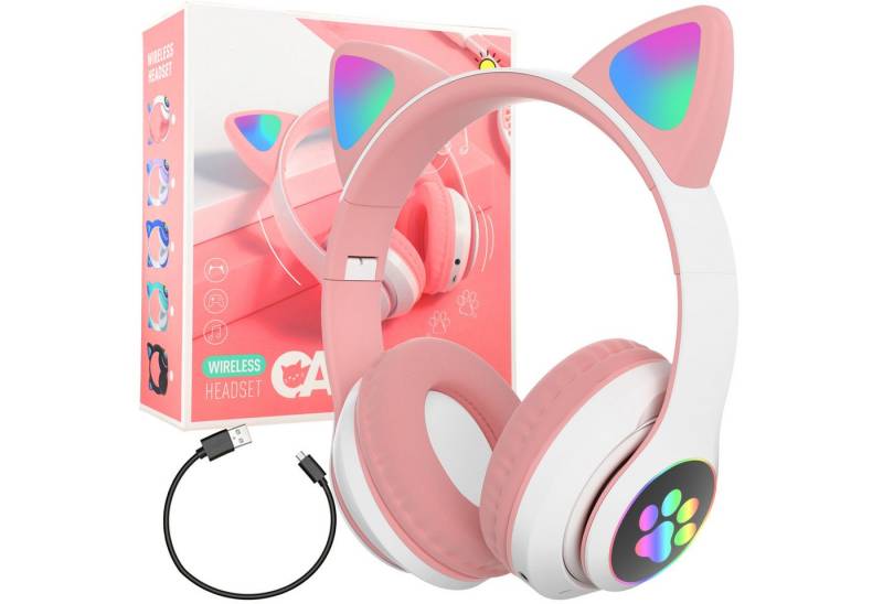 Retoo Kopfhörer Kabellos Bluetooth 5.0 Katze Ohr LED Kinder Faltbare Headset Kinder-Kopfhörer (Kopfhörer für Kinder über Ohr mit Bluetooth 5.0) von Retoo