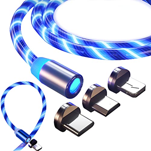 Retoo LED 3 in 1 Magnetisches Ladekabel 1M, Schnellladen Magnet USB Kabel, Magnetkabel für Android, Micro-USB, Type C, Smartphone, Tablette, Quick Charge, 360° Drehung, Blau Telefonladegerät von Retoo