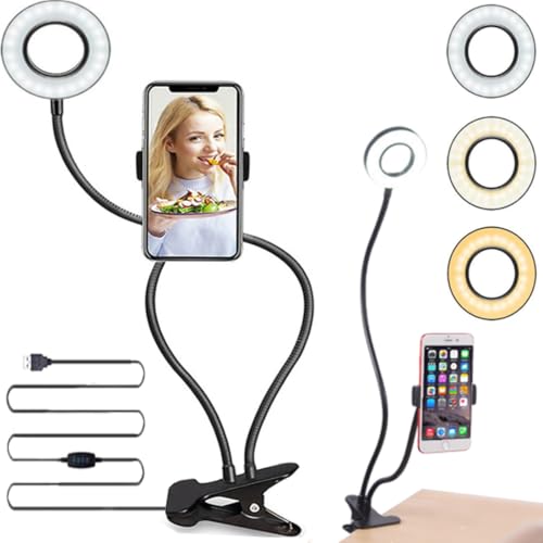 Retoo LED Ringlicht mit Stativ Selfie-Licht, Selfie-Lampe Schwanenhals Klemmlampe Handy Selfie Ring Licht Tisch Ringleuchte Live-Stream Makeup Fotografie YouTube Vlogs Dimmbare Tischringlicht 4" von Retoo