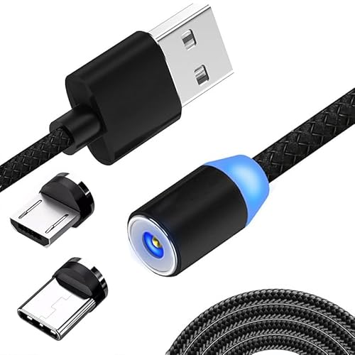 Retoo Ladekabel Magnetisches mit Nylongeflecht, 1M Universal 3 in 1 Schnellladen Magnet USB Kabel, Magnetkabel für Android, Micro-USB, Type C, Smartphone, Quick Charge, 360° Drehung (Schwarz) von Retoo