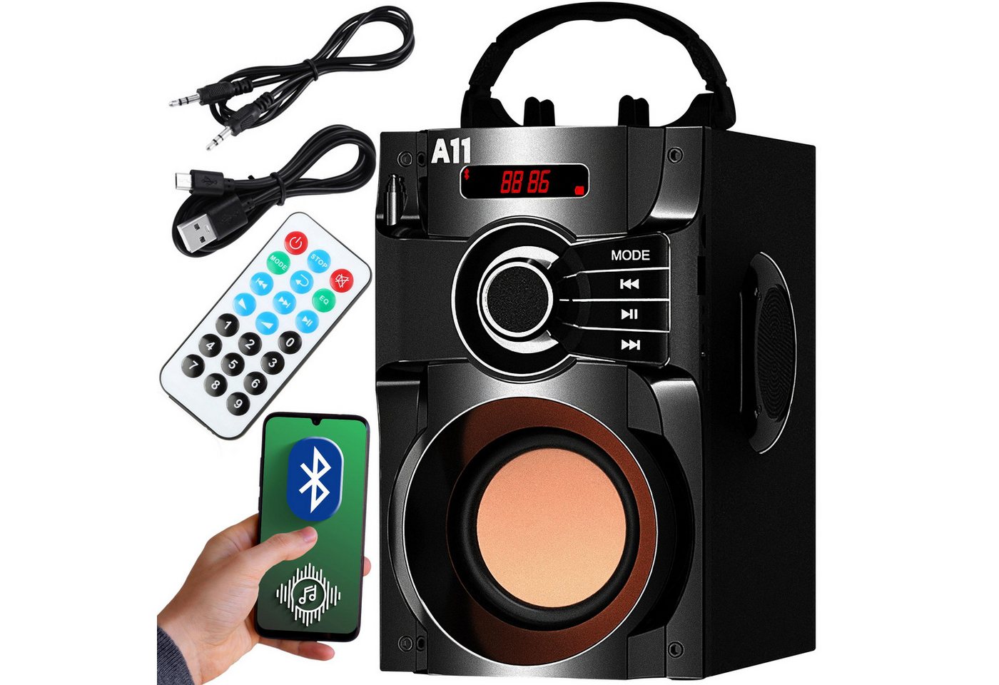 Retoo Lautsprecher Bluetooth Tragbarer Musikbox USB Wiedergabe AUX-Radio Bluetooth-Lautsprecher (Kraftvoller Klang, UKW-Radio, Tragbarkeit, Mehrere Verbindungsoptionen) von Retoo
