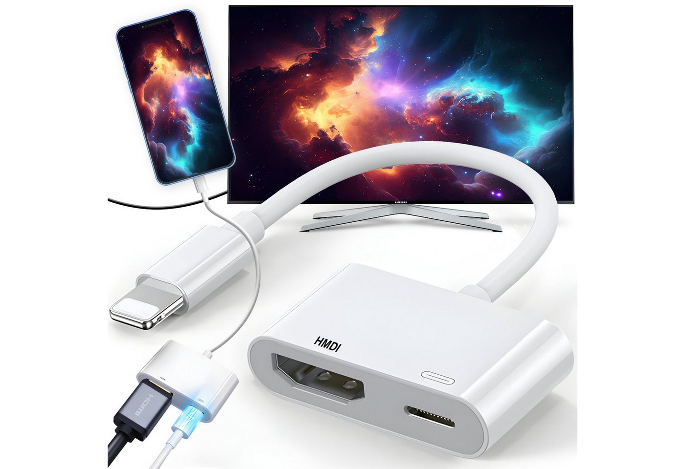 Retoo Lightning HDMI Adapter Konverter Kabel für Apple iPhone iPad 1080P Adapter HDMI zu Lightning, Kompakte Abmessungen, Plug & Play, Modernes Design von Retoo