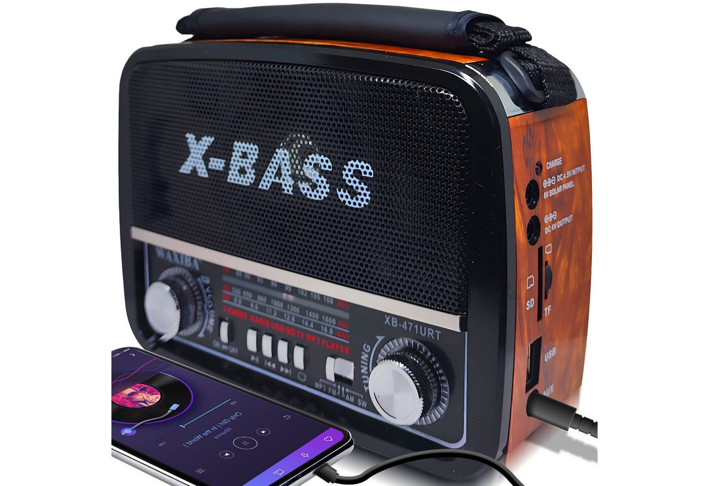 Retoo Nostalgie Retro Radio USB SD FM Vintage Kofferradio Küchenradio Retro-Radio (USB, AUX, SD, FM-tuner, Frequenzvielfalt, Hohe Klangqualität, Energieoptionen, Tragbarkeit) von Retoo