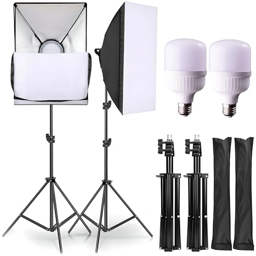 Retoo Professionelles Softbox Set für Fotostudio mit 2 x 135W Fotolampen und 2 x Faltbare Lampenstativs, Beleuchtung für Porträts, Produktfotografie und Videoaufnahme, Reflektors mit Tragetasche von Retoo