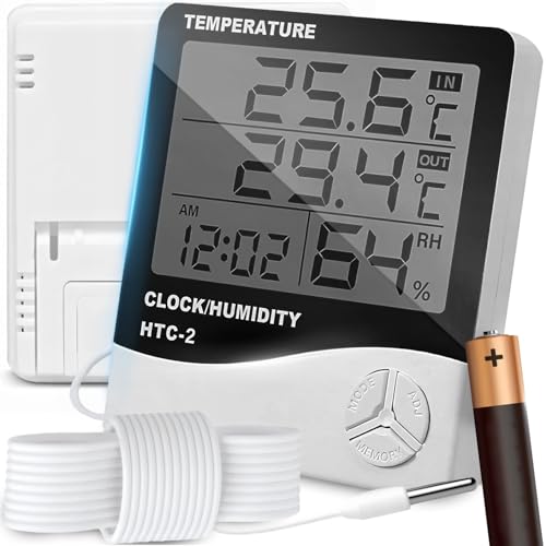 Retoo Thermometer Hygrometer mit Sonde Wetterstation Innen Aussen Digitales Thermo Raumthermometer für Raumklimakontrolle Klima Monitor Hygrometer Luftfeuchtigkeitsmessgerät Hochpräzise von Retoo