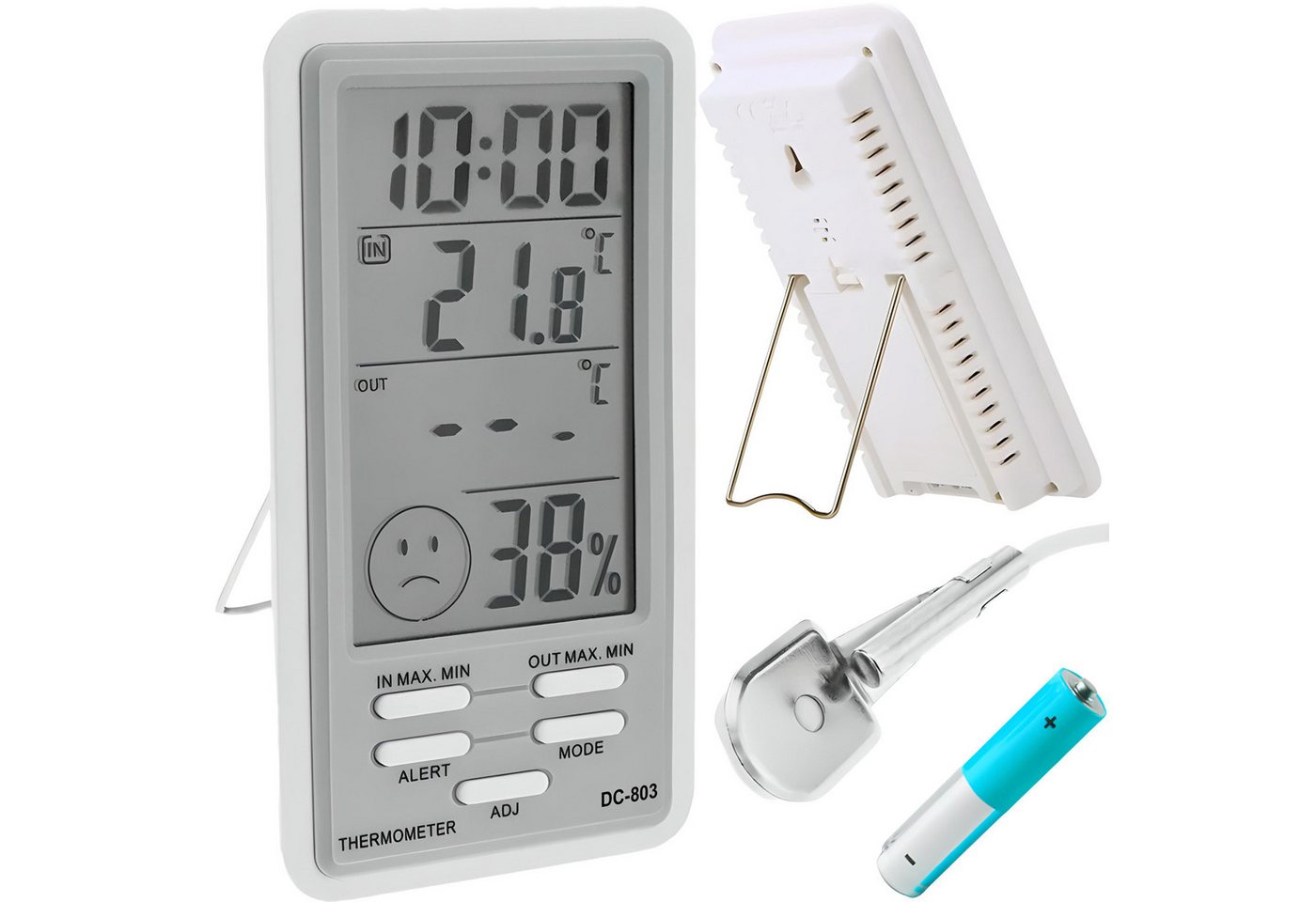 Retoo Thermometer mit Außensensor Hygrometer Luftfeuchtigkeit Wetterstation Funkwetterstation (Elektronisches Raumthermometer in weiß, LCD-Display, Genauigkeit der Messungen, Innen- und Außenbereich) von Retoo