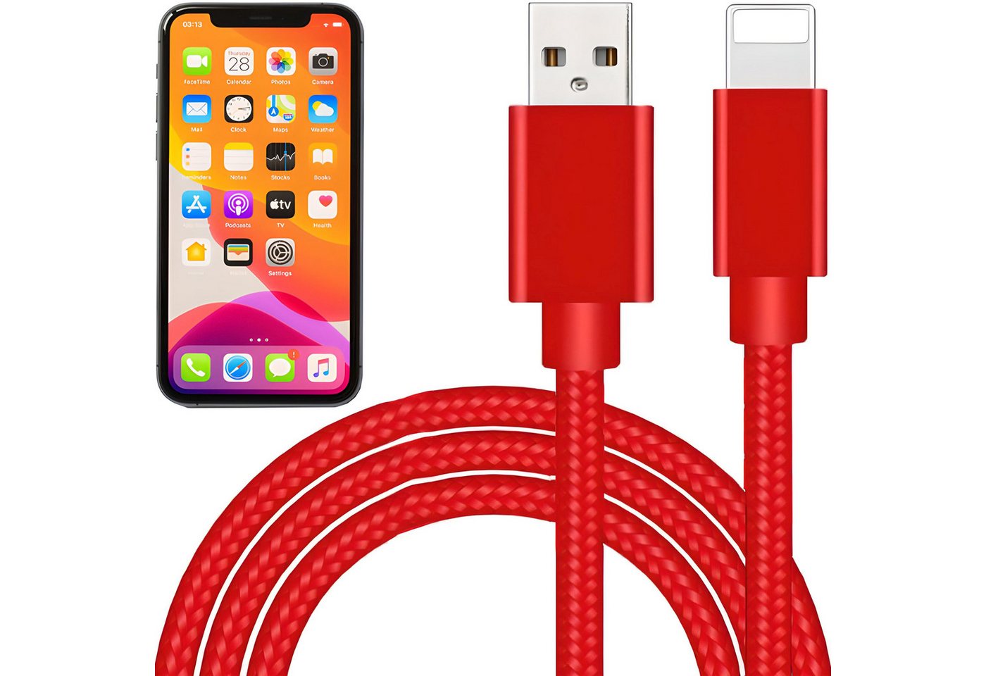 Retoo USB Ladekabel für Netzteil iPhone 7 8 11 Pro Max 12 13 X Xs Xr Smartphone-Kabel, Lightning, USB Typ A, 1m Kabellänge, Nylongeflecht, Quick-Charge-Funktion, Geld sparen von Retoo