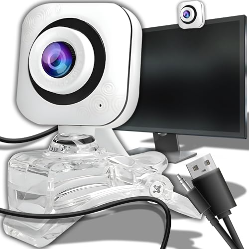 Retoo Webcam mit Mikrofon mit Klarer Stereo-Sound und mit automatischer Lichtkorrektur, Webkamera USB-Anschluss Plug & Play, USB 2.0 Kamera für Skype, FaceTime, Hangouts, Zoom (Weiß 640x480) von Retoo