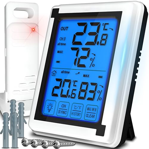 Retoo Wetterstation Funk mit Außensensor Multifunktionale Funkwetterstation mit Digital LCD, Funk Wetterstation mit Sensor, Thermometer, Hygrometer, Barometer, Funkzeitsynchronisation und 60m von Retoo