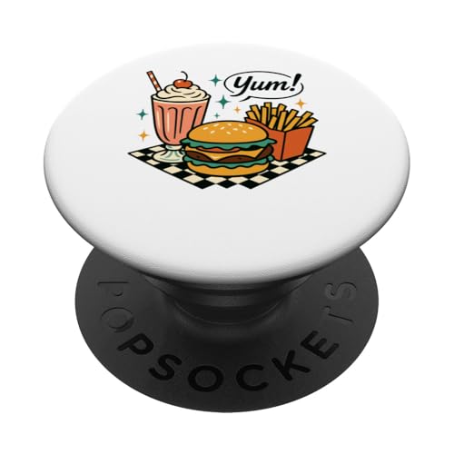 Yum Retro Diner Burger Milkshake Fries 50er Jahre PopSockets Klebender PopGrip Yum Retro Diner Burger Milkshake Fries 50er Jahre PopSockets Klebender PopGrip von Retro 50s Party Cool Vibes