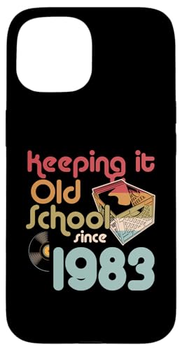 Keeping It Old School Since 1983 Year Box of Vinyl Records Hülle für iPhone 15 von Retro Birthday Party For Vinyl Record Collectors