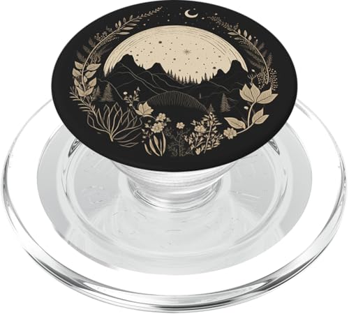 Boho Chic Floral Forest Nature Mountain Moon Hiking Camping PopSockets PopGrip für MagSafe Boho Chic Floral Forest Nature Mountain Moon Hiking Camping PopSockets PopGrip für MagSafe von Retro Bohemian Hippie Minimal Dark Black Beige