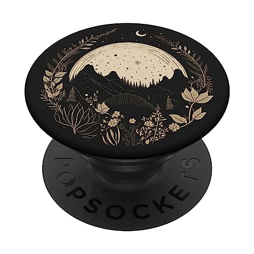 PopSockets Pop Grip:Boho Chic Floral Forest Nature Mountain Moon Hiking Camping PopSockets mit austauschbarem PopGrip PopSockets Pop Grip:Boho Chic Floral Forest Nature Mountain Moon Hiking Camping PopSockets mit austauschbarem PopGrip von Retro Bohemian Hippie Minimal Dark Black Beige