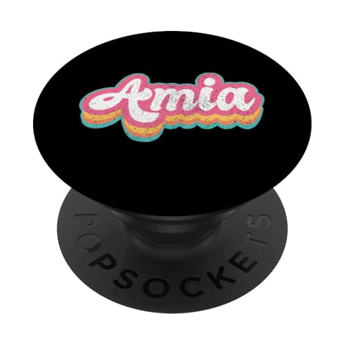 Amia Vorname Mädchen Vintage 70er 80er Jahre Personalisiert PopSockets Klebender PopGrip von Retro Groovy Name Mothers Day outfit For Women
