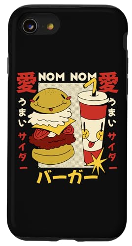 NOM NOM Kawaii Burger Japanisches Essen Anime Vintage Cartoon Hülle für iPhone SE (2020) / 7 / 8 von Retro Kawaii Japanese Burger Anime Retro Comic