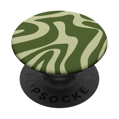 Olivgrünes, flüssiges Wirbel-Design, abstraktes ästhetisches Muster PopSockets Klebender PopGrip von Retro Liquid Swirl Abstract Aesthetic Designs
