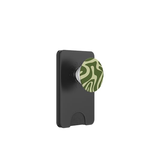Olivgrünes, flüssiges Wirbel-Design, abstraktes ästhetisches Muster PopSockets PopWallet für MagSafe von Retro Liquid Swirl Abstract Aesthetic Designs