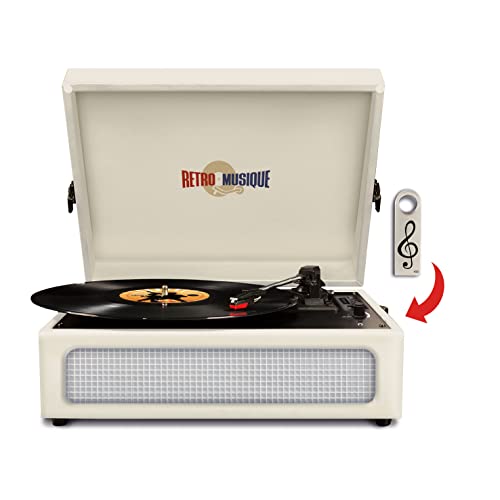 Retro Musique Bluetooth Table Top Turntable Tragbarer Vinyl-Schallplattenspieler mit FM-Radio und eingebauten Lautsprechern (Creme) von Retro Musique
