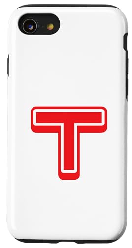 Buchstabe "T" im Retro-Stil, Rot Hülle für iPhone SE (2020) / 7 / 8 von Retro Outline Letter Tees