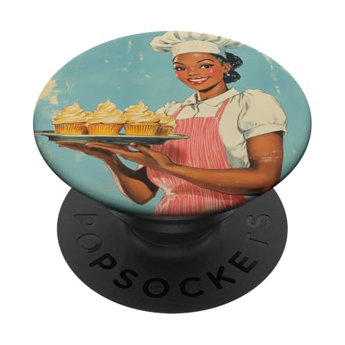 Pinup-Poster, Motiv: Mädchen mit Cupcakes, Retro-Bäcker PopSockets Klebender PopGrip Pinup-Poster, Motiv: Mädchen mit Cupcakes, Retro-Bäcker PopSockets Klebender PopGrip von Retro Pinup Chef Art For Food Lovers DonaOnca