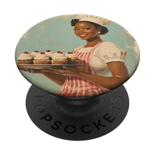 Pinup-Poster, Motiv: Mädchen mit Cupcakes, Retro-Bäcker PopSockets Klebender PopGrip Pinup-Poster, Motiv: Mädchen mit Cupcakes, Retro-Bäcker PopSockets Klebender PopGrip von Retro Pinup Chef Art For Food Lovers DonaOnca