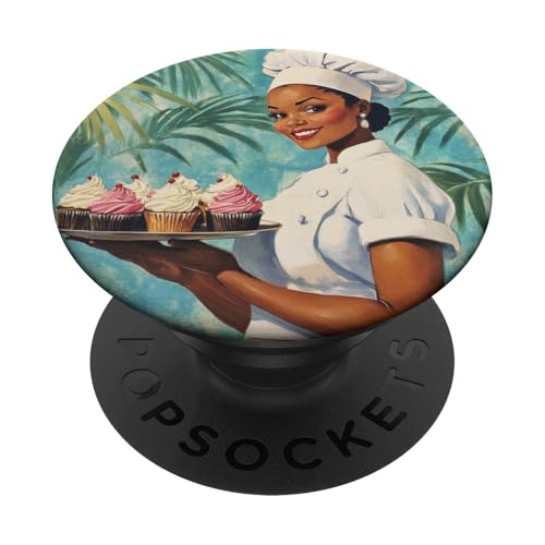 Pinup-Poster, Motiv: Mädchen mit Cupcakes, Retro-Bäcker PopSockets Klebender PopGrip Pinup-Poster, Motiv: Mädchen mit Cupcakes, Retro-Bäcker PopSockets Klebender PopGrip von Retro Pinup Chef Art For Food Lovers DonaOnca