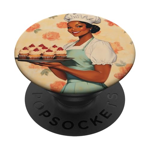 Pinup-Poster, Motiv: Mädchen mit Cupcakes, Retro-Bäcker PopSockets Klebender PopGrip Pinup-Poster, Motiv: Mädchen mit Cupcakes, Retro-Bäcker PopSockets Klebender PopGrip von Retro Pinup Chef Art For Food Lovers DonaOnca