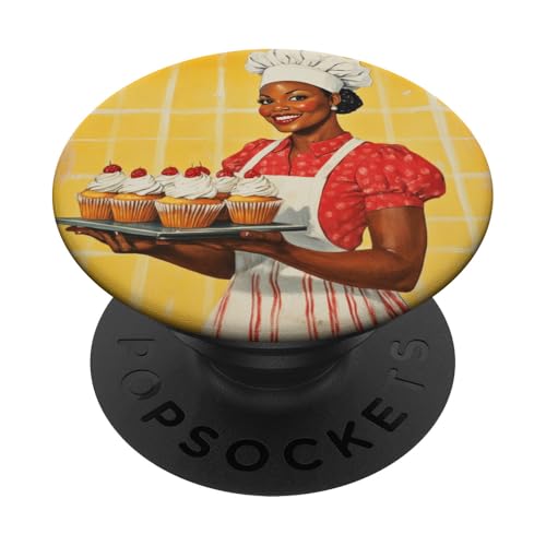 Pinup-Poster, Motiv: Mädchen mit Cupcakes, Retro-Bäcker PopSockets Klebender PopGrip Pinup-Poster, Motiv: Mädchen mit Cupcakes, Retro-Bäcker PopSockets Klebender PopGrip von Retro Pinup Chef Art For Food Lovers DonaOnca