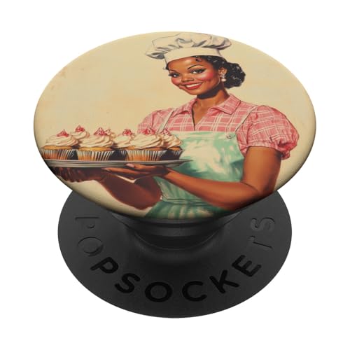 Pinup-Poster, Motiv: Mädchen mit Cupcakes, Retro-Bäcker PopSockets Klebender PopGrip Pinup-Poster, Motiv: Mädchen mit Cupcakes, Retro-Bäcker PopSockets Klebender PopGrip von Retro Pinup Chef Art For Food Lovers DonaOnca