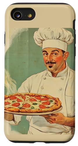 Pinup-Poster, Motiv: Mann hält eine Pizza, Retro-Koch Hülle für iPhone SE (2020) / 7 / 8 von Retro Pinup Chef Art For Food Lovers DonaOnca