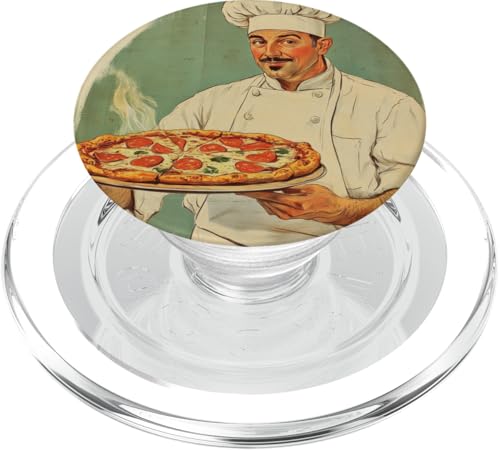 Pinup-Poster, Motiv: Mann hält eine Pizza, Retro-Koch PopSockets PopGrip für MagSafe von Retro Pinup Chef Art For Food Lovers DonaOnca