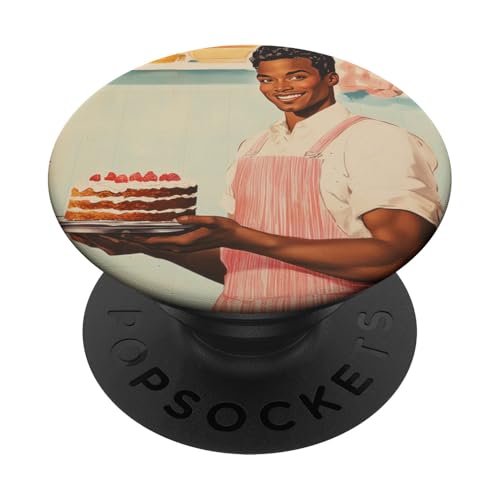 Pinup-Poster, Motiv: Mann hält einen Kuchen, Retro-Bäcker PopSockets Klebender PopGrip Pinup-Poster, Motiv: Mann hält einen Kuchen, Retro-Bäcker PopSockets Klebender PopGrip von Retro Pinup Chef Art For Food Lovers DonaOnca