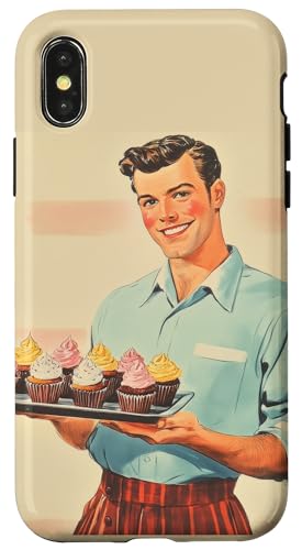 Pinup-Poster, Motiv: Mann mit Cupcakes, Retro-Bäcker Hülle für iPhone X/XS Pinup-Poster, Motiv: Mann mit Cupcakes, Retro-Bäcker Hülle für iPhone X/XS von Retro Pinup Chef Art For Food Lovers DonaOnca