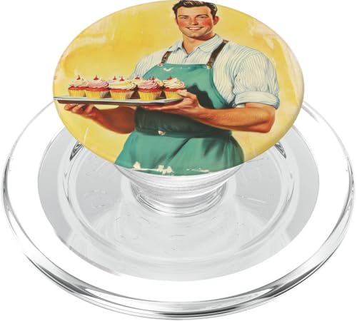 Pinup-Poster, Motiv: Mann mit Cupcakes, Retro-Bäcker PopSockets PopGrip für MagSafe Pinup-Poster, Motiv: Mann mit Cupcakes, Retro-Bäcker PopSockets PopGrip für MagSafe von Retro Pinup Chef Art For Food Lovers DonaOnca