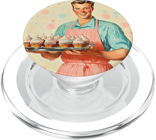 Pinup-Poster, Motiv: Mann mit Cupcakes, Retro-Bäcker PopSockets PopGrip für MagSafe Pinup-Poster, Motiv: Mann mit Cupcakes, Retro-Bäcker PopSockets PopGrip für MagSafe von Retro Pinup Chef Art For Food Lovers DonaOnca