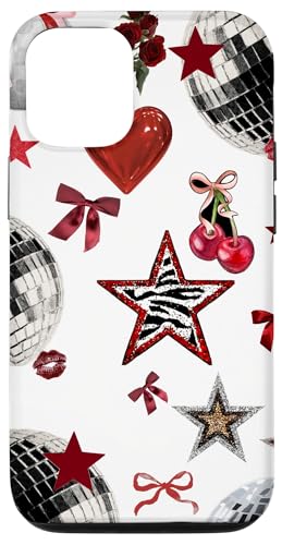 Retro Red Star & Bow Coquette Discokugel Y2K Cherry Kiss Hülle für iPhone 12/12 Pro von Retro Red Star & Bow Coquette Disco Ball Y2K